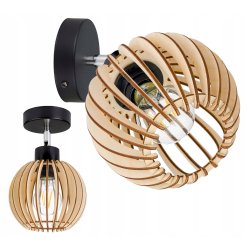 Lampa kinkiet E27 ścienny ruchomy loft kula drewno