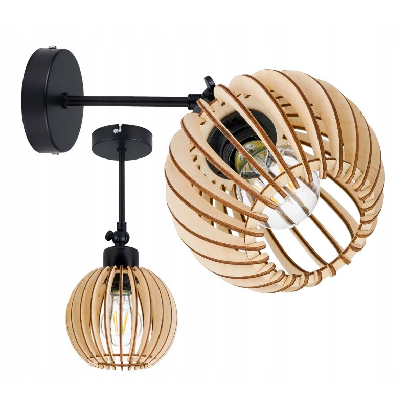 Lampa kinkiet E27 ścienny ruchomy loft kula drewno