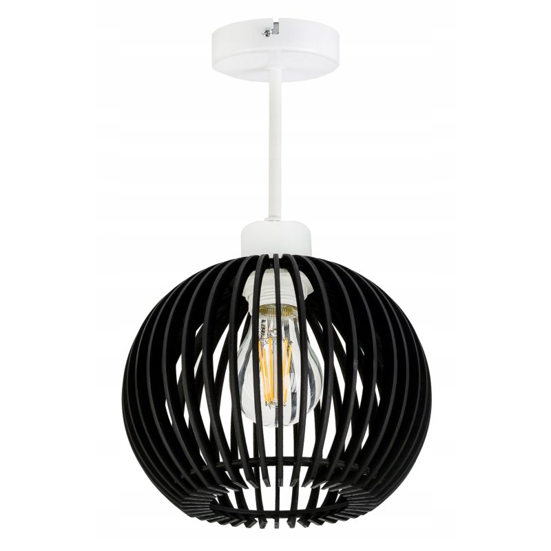 LAMPA WISZĄCA STAŁA BIAŁA ŻYRANDOL PLAFON SUFITOWY KLOSZ DREWNO CZARNE 1
