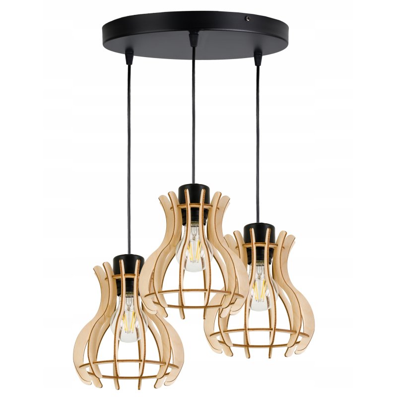 LAMPA sufitowa wisząca zwis Loft Drewno 3x E27