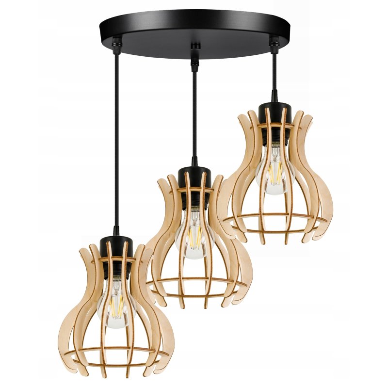 LAMPA sufitowa wisząca zwis Loft Drewno 3x E27