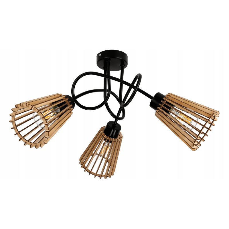 Lampa sufitowa żyrandol wisząca loft drewno na E27