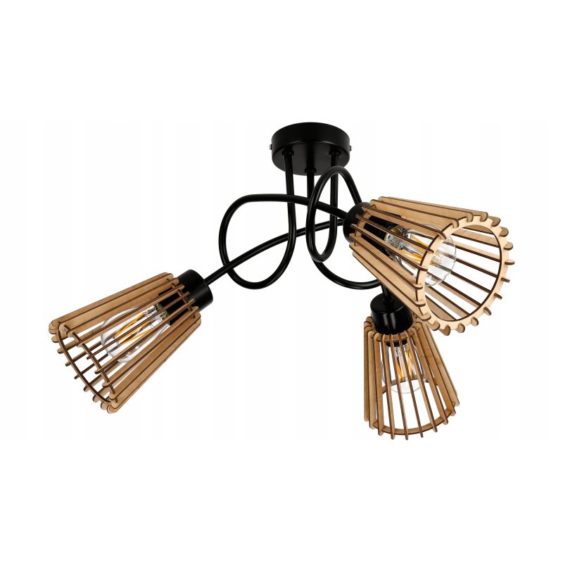 Lampa sufitowa żyrandol wisząca loft drewno na E27