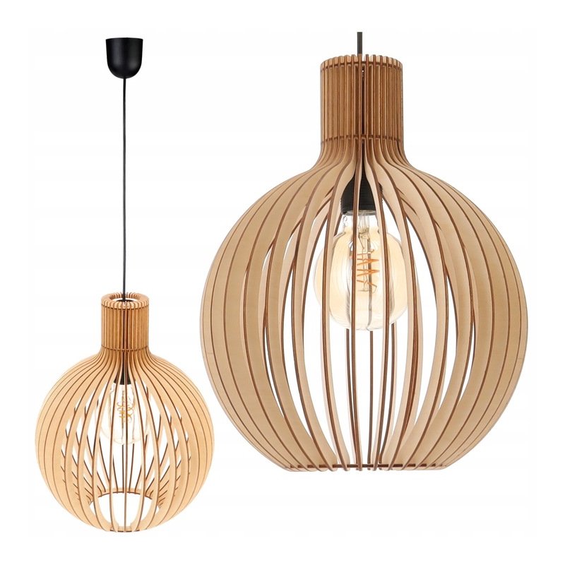 LAMPA sufitowa wisząca zwis pojedynczy Loft Drewno kula XL 32cm na 1x E27