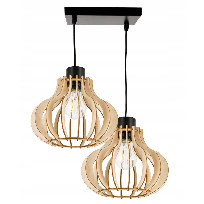 LAMPA sufitowa wisząca zwis Loft Drewno na 2x E27