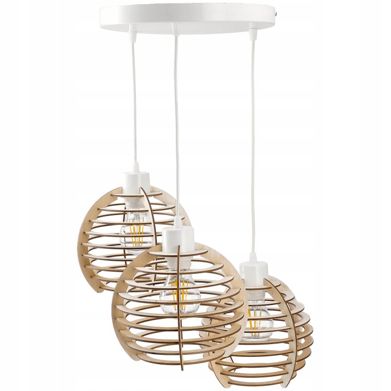 Lampa wisząca żyrandol zwis sufitowa klosz drewno