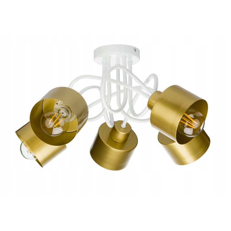Lampa sufitowa żyrandol wisząca LOFT kręcona metal kubek na 5x E27 złota