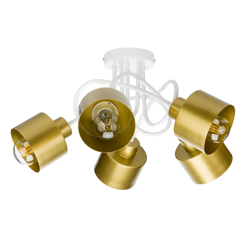 Lampa sufitowa żyrandol wisząca LOFT kręcona metal kubek na 5x E27 złota
