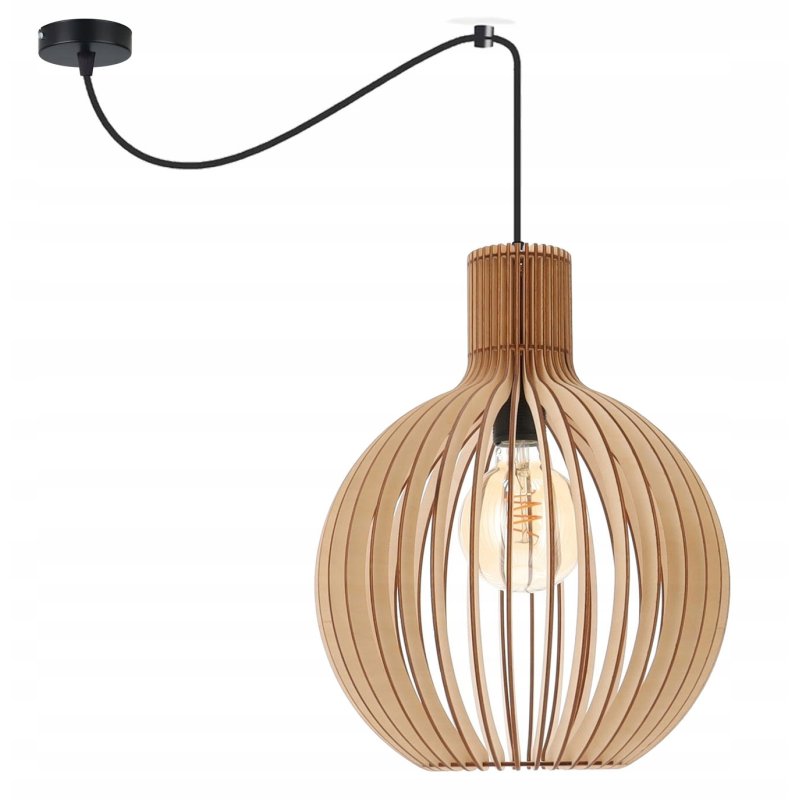 LAMPA sufitowa wisząca zwis PAJĄK Loft Drewno kula XL 32cm na 1x E27
