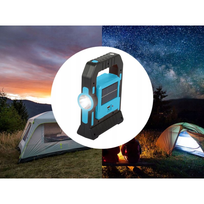 Lampa LED wielofunkcyjna Latarka solarna Ładowana aku micro USB z powerbank