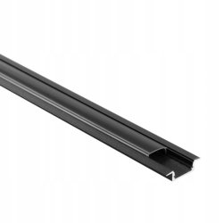 PROFIL aluminiowy WPUSZCZANY czarny + KLOSZ ciemny zaślepki 2m do led