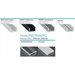 PROFIL ALUMINIOWY NAWIERZCHNIOWY typ A srebrny do taśm LED 1m + KLOSZ