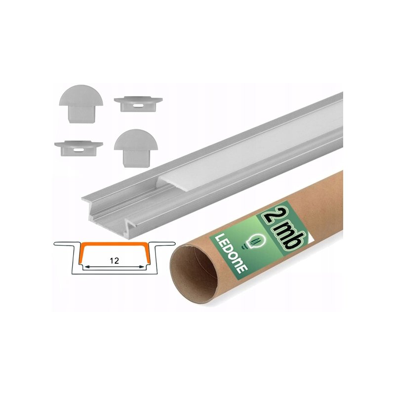 Profil aluminiowy wpuszczany płaski slim srebrny + klosz do taśm LED 2m