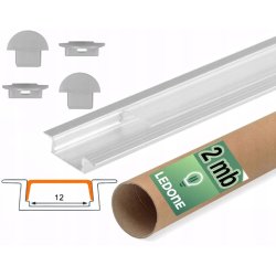 PROFIL aluminiowy WPUSZCZANY srebrny + KLOSZ CLEAR zaślepki 2m do led
