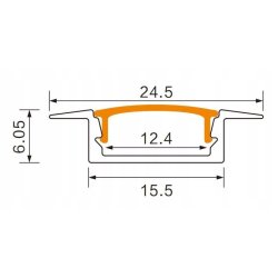 PROFIL aluminiowy WPUSZCZANY srebrny + KLOSZ CLEAR zaślepki 2m do led