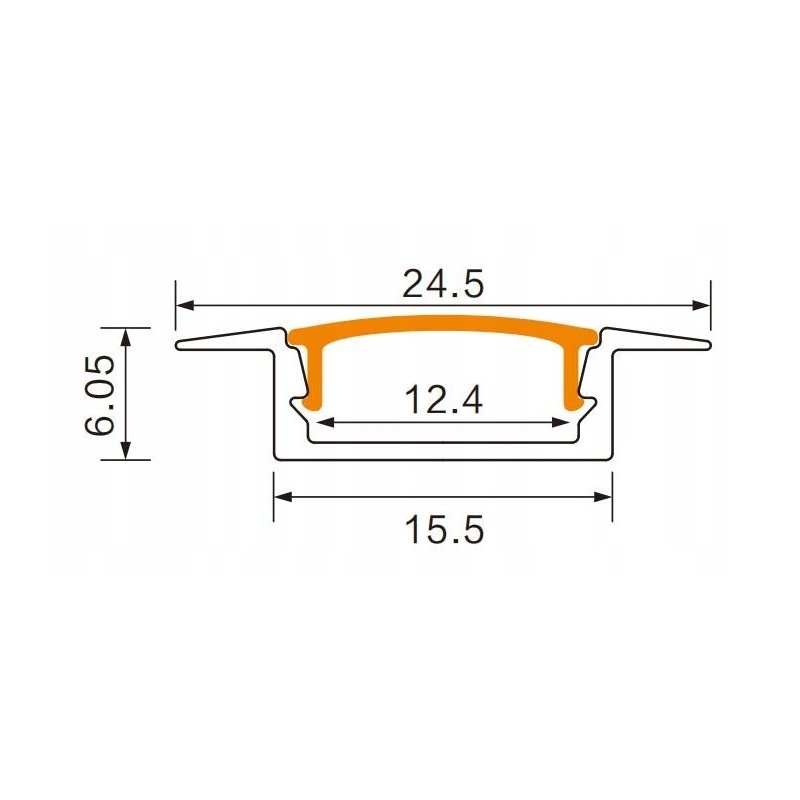 PROFIL aluminiowy WPUSZCZANY srebrny + KLOSZ CLEAR zaślepki 2m do led