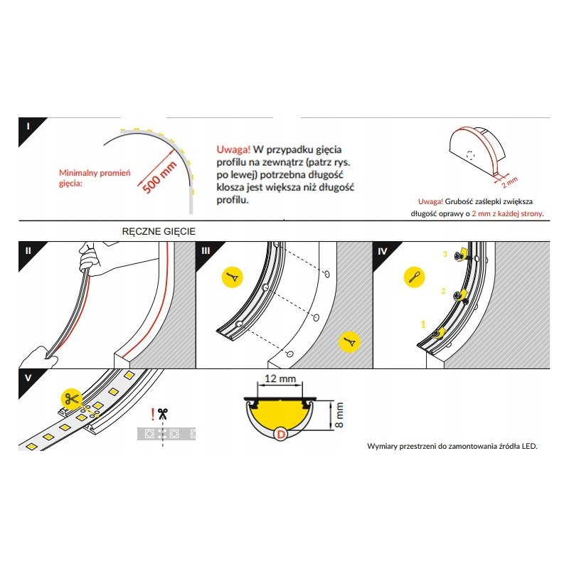 PROFIL ALU do zastosowań GIĘTYCH do LED + KLOSZ 1m
