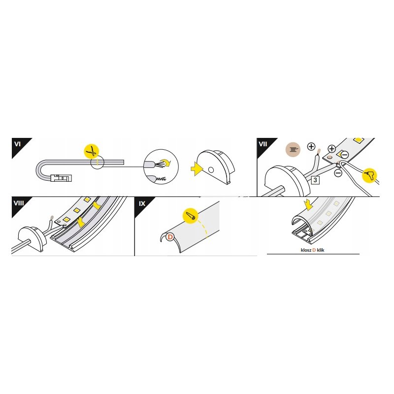 PROFIL ALU do zastosowań GIĘTYCH do LED + KLOSZ 1m