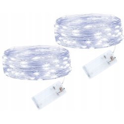 2x Lampki choinkowe ZIMNE sznur DRUCIK 20 LED 2m biały zimny na 2 baterie