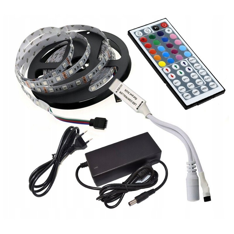 ZESTAW LED TAŚMA 5m RGB 5050 60/M +ZASILACZ, PILOT