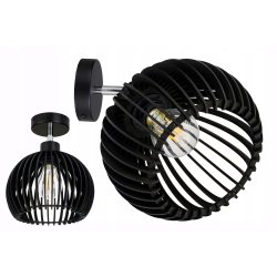 Lampa kinkiet ścienny regulowany LOFT klosz czarny kula 36 Drewno na 1x E27