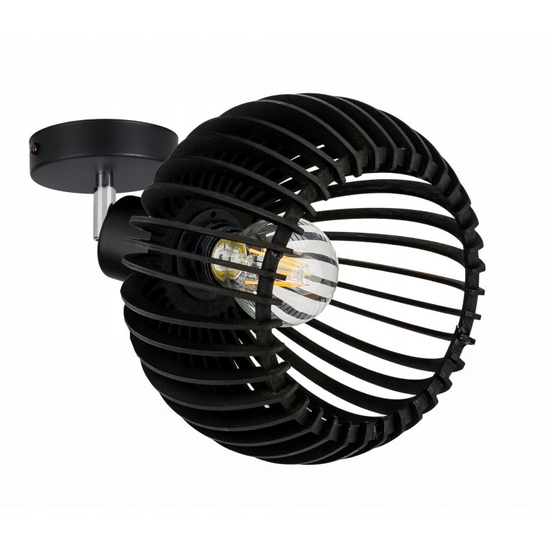 Lampa kinkiet ścienny regulowany LOFT klosz czarny kula 36 Drewno na 1x E27