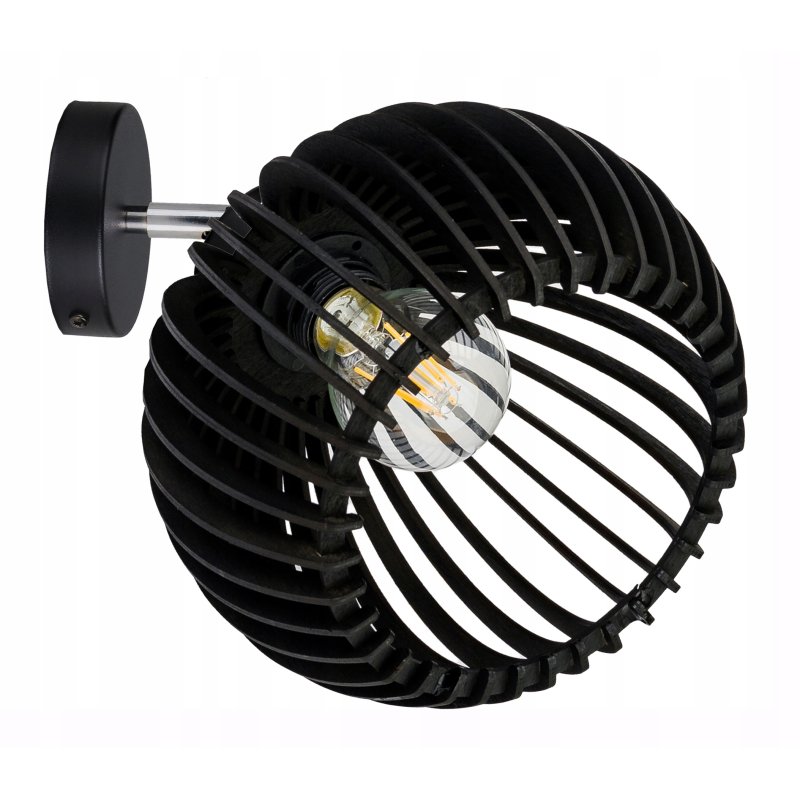 Lampa kinkiet ścienny regulowany LOFT klosz czarny kula 36 Drewno na 1x E27