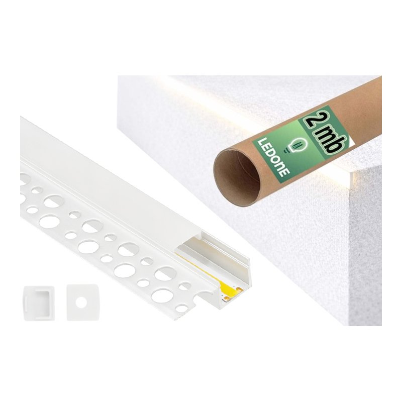 PROFIL LED ALU do PŁYT karton-gips GK GIPSOWYCH krańcowy + klosz 2m BIAŁY