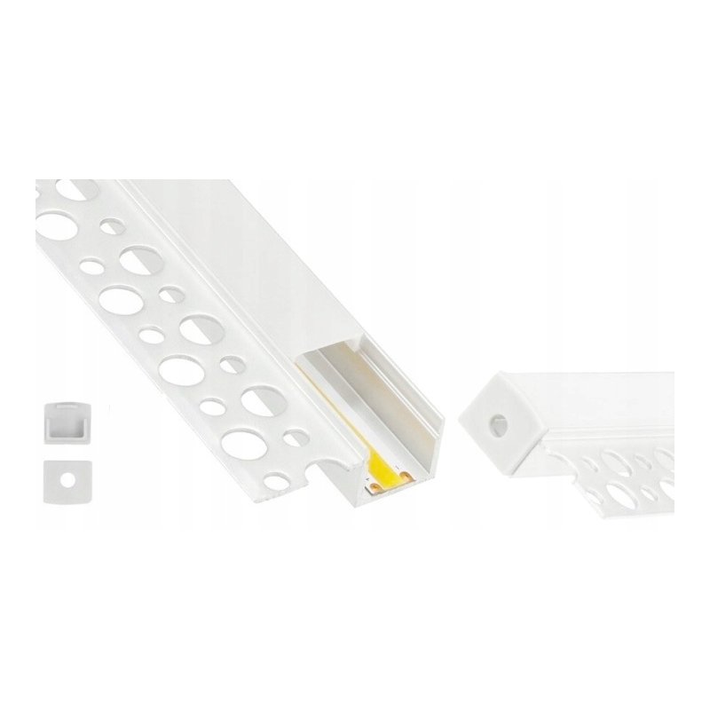 PROFIL LED ALU do PŁYT karton-gips GK GIPSOWYCH krańcowy + klosz 2m BIAŁY