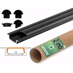 PROFIL aluminiowy WPUSZCZANY czarny + KLOSZ ciemny zaślepki 2m do led