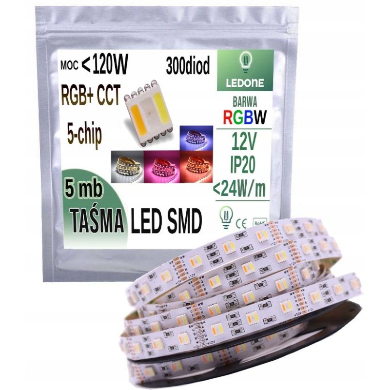 Taśma LED PREMIUM RGB+CCT 5w1 5m Ciepły Zimny 12V RGBCCT