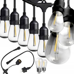 GIRLANDA sieciowa 230V 15m ogrodowa łańcuch + 16x ŻARÓWKI LED E27 Filament
