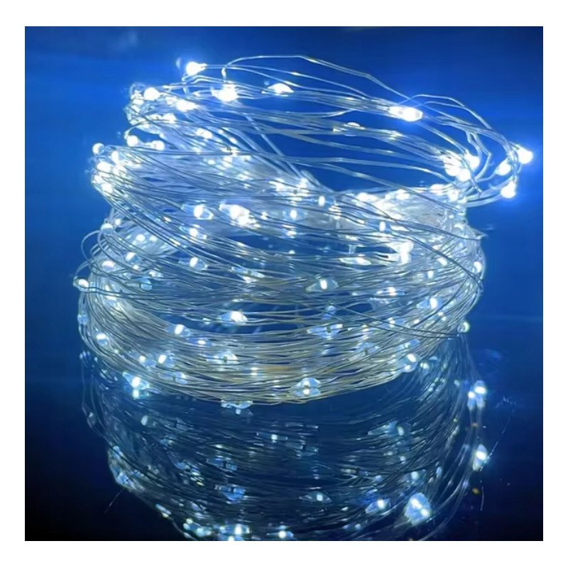 Lampki choinkowe ZIMNE sznur DRUCIK 50 LED 5m biały zimny na 2 baterie AA