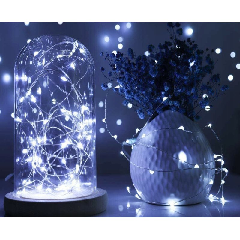 Lampki choinkowe ZIMNE sznur DRUCIK 50 LED 5m biały zimny na 2 baterie AA