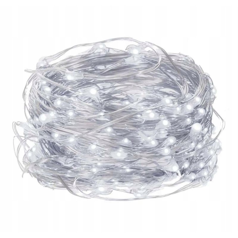 Lampki choinkowe ZIMNE sznur DRUCIK 50 LED 5m biały zimny na 2 baterie AA