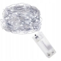 Lampki choinkowe ZIMNE sznur DRUCIK 50 LED 5m biały zimny na 2 baterie AA