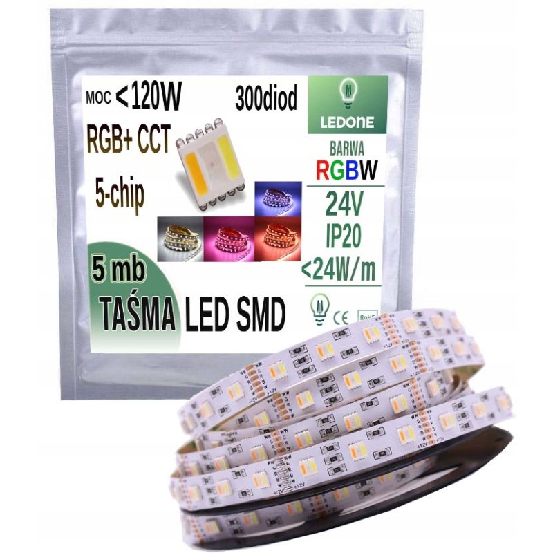 Taśma LED PREMIUM RGB+CCT 5w1 5m Ciepły Zimny 24V RGBCCT