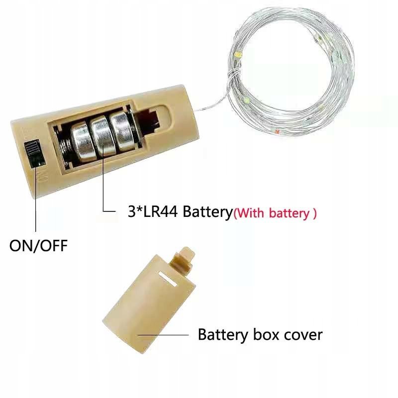KOREK do butelki Lampki RGB sznur DRUCIK 40 LED 4m KOLOROWE +baterie LR44