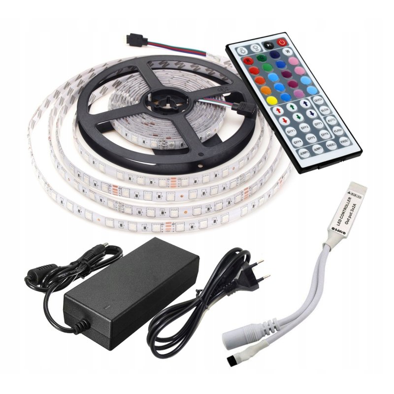 ZESTAW LED TAŚMA RGB 5050 IP65 60/M+ZASILACZ,PILOT