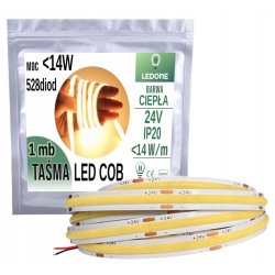Taśma LED COB MOCNA 24V 528 diod/m 14W na 1m barwa biała CIEPŁA PRO