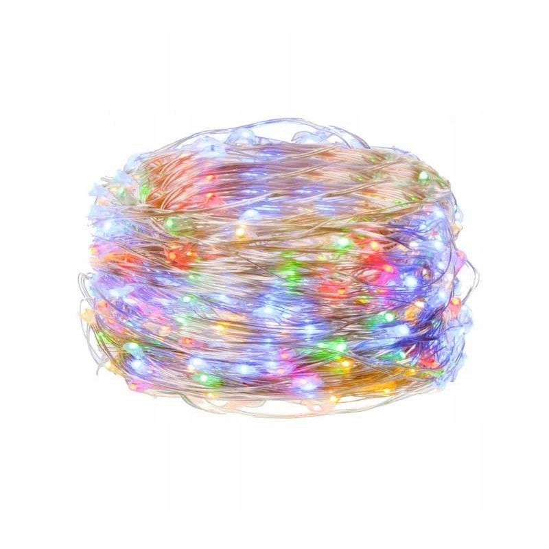 Lampki choinkowe KOLOROWE sznur DRUCIK 50 LED 5m MULTI na 2 baterie AA