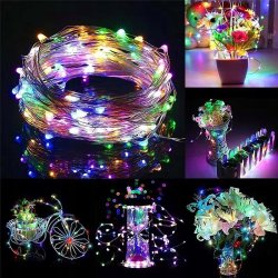Lampki choinkowe KOLOROWE sznur DRUCIK 50 LED 5m MULTI na 2 baterie AA