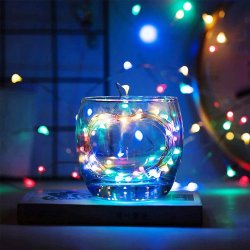 Lampki choinkowe KOLOROWE sznur DRUCIK 50 LED 5m MULTI na 2 baterie AA