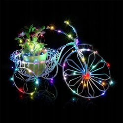 Lampki choinkowe KOLOROWE sznur DRUCIK 50 LED 5m MULTI na 2 baterie AA