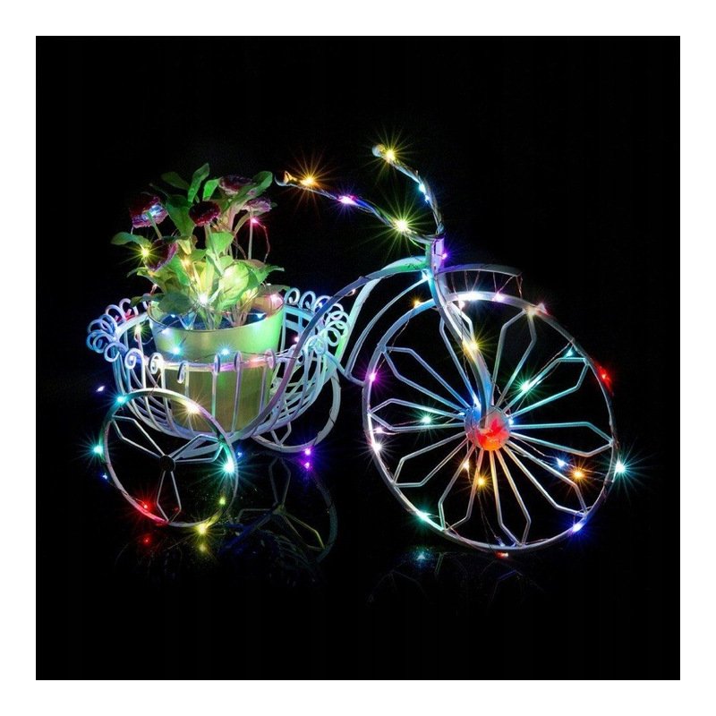 Lampki choinkowe KOLOROWE sznur DRUCIK 50 LED 5m MULTI na 2 baterie AA