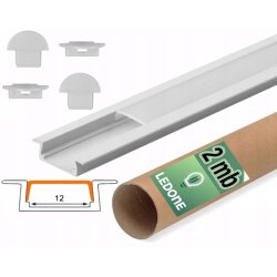 PROFIL aluminiowy WPUSZCZANY biały + KLOSZ mleczny zaślepki 2m do led