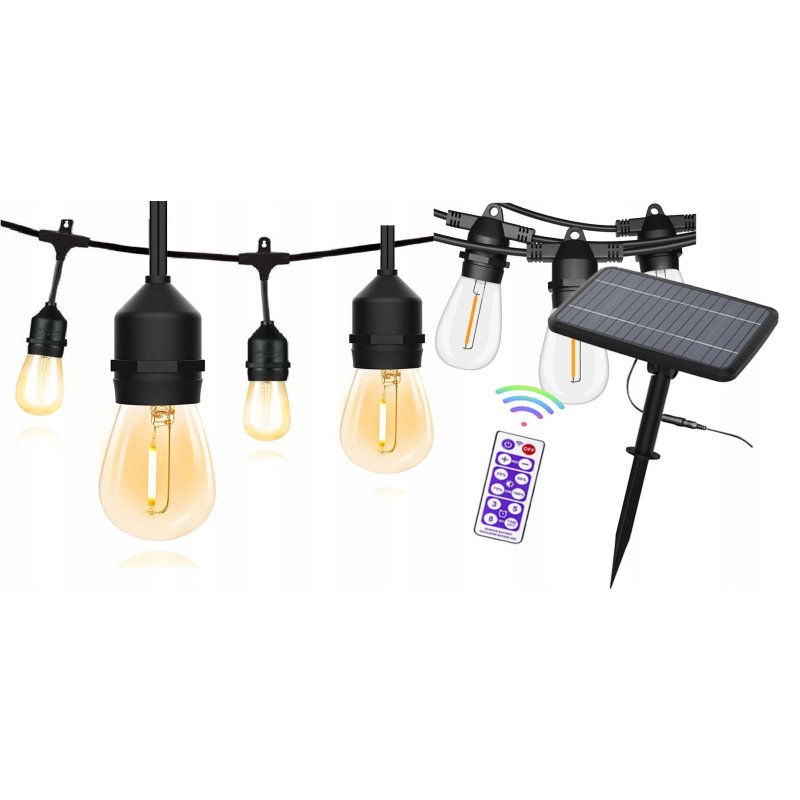 GIRLANDA SOLARNA ogrodowa łańcuch 10m LED 10x E27 G45 + pilot solarne