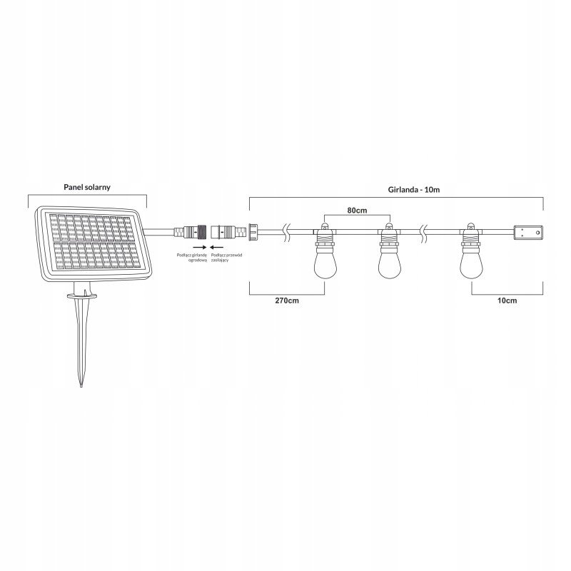 GIRLANDA SOLARNA ogrodowa łańcuch 10m LED 10x E27 G45 + pilot solarne
