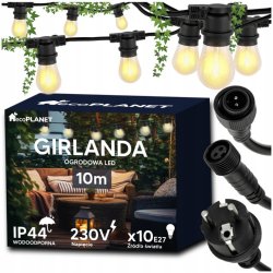 GIRLANDA sieciowa 230V ogrodowa łańcuch 10m E27 + 10x ŻARÓWKI LED Filament