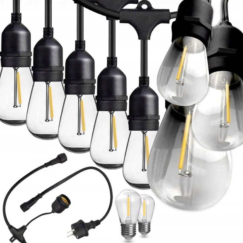 GIRLANDA sieciowa 230V ogrodowa łańcuch 10m E27 + 10x ŻARÓWKI LED Filament